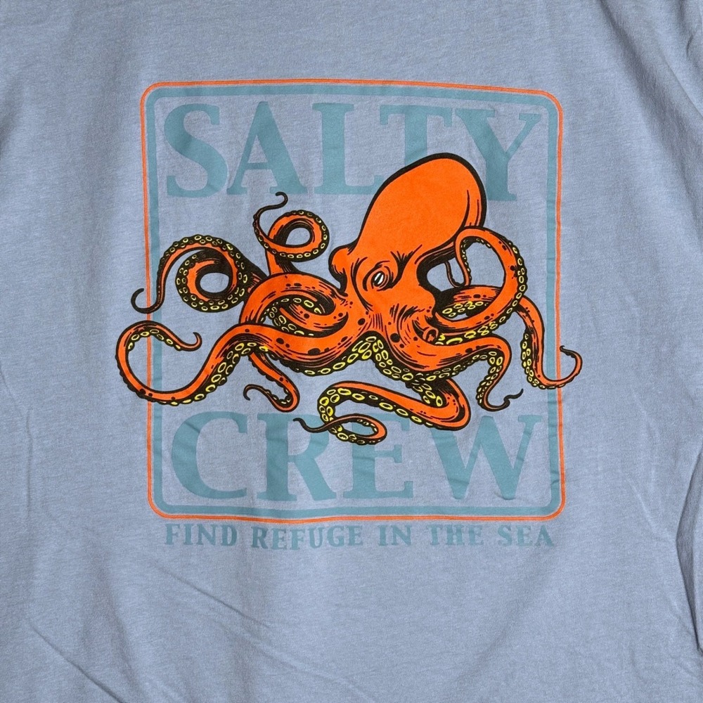 Salty Crew Mens Large Light Blue Octopus Graphic Classic Tee Fishing T-Shirt - Picture 2 of 7